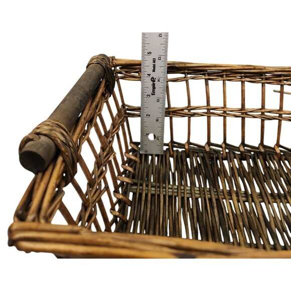 Vintage Rustic Wicker Basket Wooden Handles Rectangular Storage Organizer 14x10x - Picture 7 of 9